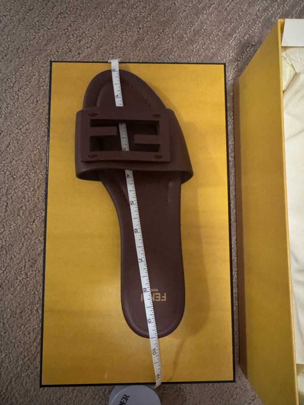 Fendi Brown FF Cutout Leather Slide Sandals - Picture 7 of 7